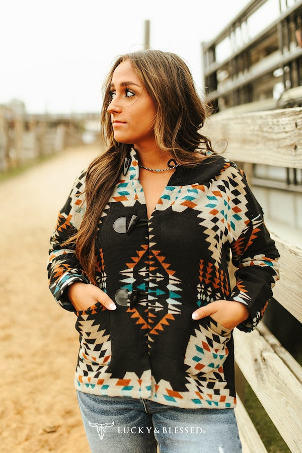 Aztec Fleece Button Down Hoodie