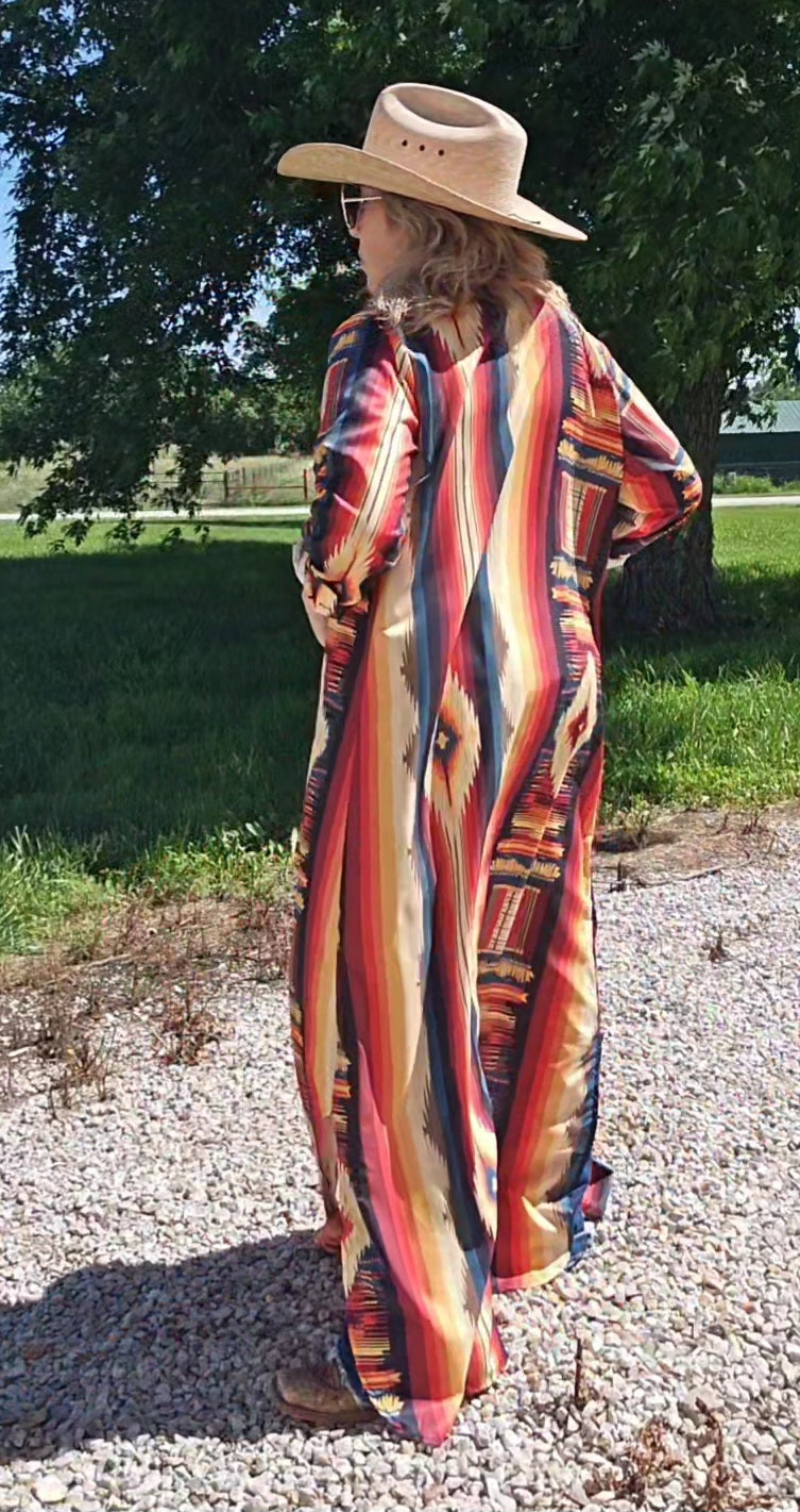 Southwestern Aztec Long Shirt Dress Duster